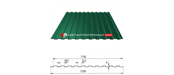 Профнастил С8 Ral 6005 зеленый 1200х2000 в Большом Алексеевском